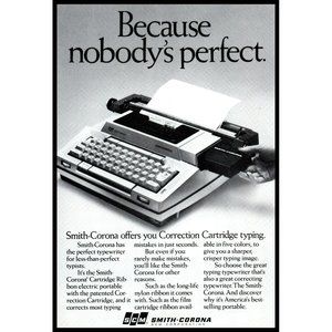 1978 SCM Because Nobody's Perfect Vintage Print Ad Cartridge Typewriter